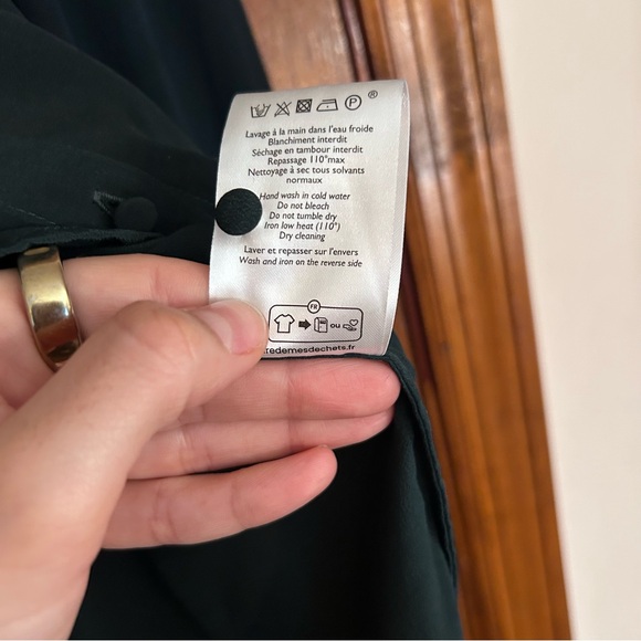 Sezane 100% Silk Green Blouse with Ruffles Women’s Size 44 / 12 - Picture 5 of 5